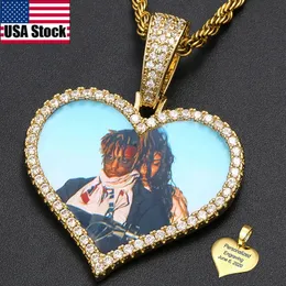 Медальоны с сердцем памяти на заказ Po кулон ожерелье цепь для мужчин женщин хип-хоп ювелирные изделия индивидуальное имя выгравировано индивидуальный подарок 240220