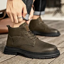 Outdoors Head Sewing Male 2024 107 Round Ankle Boots Lace-Up Man Winter Style Leather Brand Shoes Large Size Men's Booties 567 806