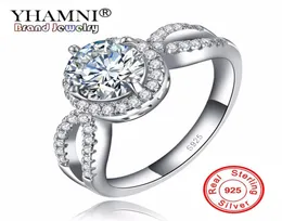 yhamni 100純粋な銀色の豪華な結婚指輪実験室で創造されたダイヤモンドジュエリーファッションラウンドエンゲージメントバギーR0769707314