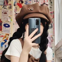 Berets Woolen Retro Octagonal Sboy Chapéus para Mulheres Outono e Inverno Quente Street Snap Fashion Show Face Little Cute Cloud Caps