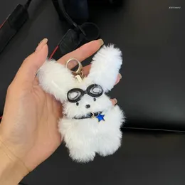 سلاسل المفاتيح Cartoon Pilot Long-haired Rabbit Animal Cute Dolls Dolls Bag Bagnchain Ceyiche مفاتيح أفخم مفاتيح السلسلة على ظهر عيد ميلاد هدية حفلة