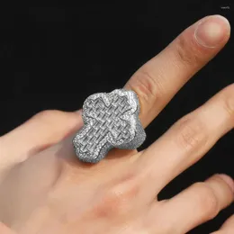 Anéis de casamento Rachelz Hip Hop Exagerar Iced Out CZ Pedra Cruz Anel Vintage 14k Banhado A Ouro Zircão Completo Para Homens Mulheres Jóias