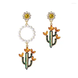 Orecchini pendenti olio colorato carino cactus goccia di uccello per le donne asimmetrico lucido cristallo perla dichiarazione 2024 gioielli di moda