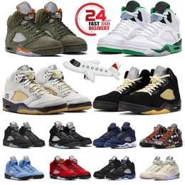 Med Box Men basketskor 5 Jumpman Sneakers 5s Aqua Black Metallic 5s Olive Lucky Green Midnight Navy Fire Red Racer Blue Sports Trainers