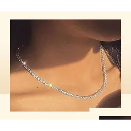 Pendant Necklaces High Quality Cz Cubic Zirconia Choker Necklace Women 2Mm M 5Mm Sier 18K Gold Plated Thin Diamond Chain Tennis Neck Dhnja