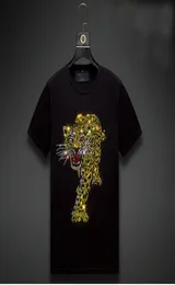 Magliette in cotone pieno Uomo Stampa leopardata Incolla trapano maglietta Men039s Abbigliamento di alta qualità Moda Casual Oneck Design di lusso Top7948371