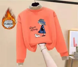 Girls Winter Sweatshirt Thicken Fleece Pullover Tops Fashion Kids Casual Outerwear Teen Lovely Print Underwear Children Clothes 2101181821810