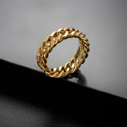 Punk Chunky Chunky Cuban Curb Link 14K Złoty Pierścień 6 mm Grube puste wodoodporne pierścienie ręczne dla kobiet mężczyzn biżuteria