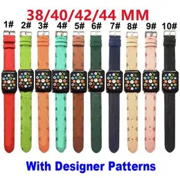 Designer de luxo L Flower Designer pulseira de couro colorida para Apple Watch 7 6 5 4 3 2 1 pulseira de couro esportiva 44mm 42mm 40mm 38mm 45mm 41mm Iwatch Series 8