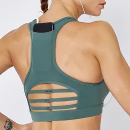 Conjuntos/ternos Bra de ginástica sexy com bolso traseiro Absorve suor Tops Yoga Running Sports Bra Fiess Mulheres sem costura sem nas costas Tanques de colete acolchoados