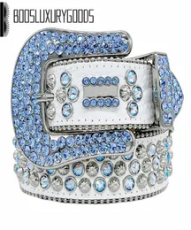 Yüksek kaliteli kemer rhinestone bling michael kadın erkek tasarımcı kemerler Kor doğum günü hediye çanta cintura uomo mavi beyaz renk 5243509