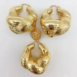 Necklace Earrings Set 18K Gold Plated Jewelry Dubai African Nigerian Wedding Copepr Pendant Fashion Bridal Jewellery For Women Daily Wear