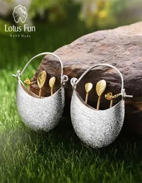 Lotus Fun Real 925 Srebrne kolczyki Naturalne ręcznie robiona biżuteria My Little Garden Drop for Women Prezent 2201086903028