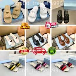 Ny Prad Triangle Straw Weave Slipper Sandal Platform Raffias Slippers unisex gummi platt botten tofflor tillgängliga i flera färger stilar