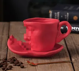Kalite 260ml yaratıcı soyut sanat seramik kahve seti kaşık ikindi çay bardağı ve tabağı ile