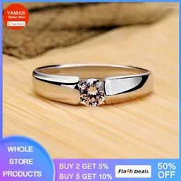 Wedding Rings YANHUI Never Fade Certified Tibetan Silver For Women Men High Quality Round Zircon Engagement Band Gift Jewelry