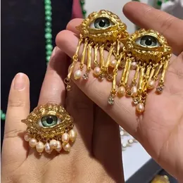 Clip Eye Earrings and Rings Exaggerated Trendy Baroque Style Delicate Tassels Jewelry 240220