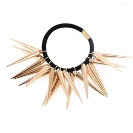 Hair Clips Punk Bands Gold Silver Color Woman Elastic Spike Rivet Band Rope Ties Metal Holder Girls Accessories