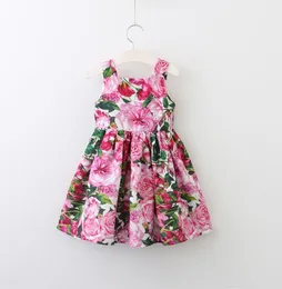 Kinderkleider Designer Mädchen Blume bedruckt Kinder Kurzarmkleid Sommer Baby Mädchen Plissee Partykleidung