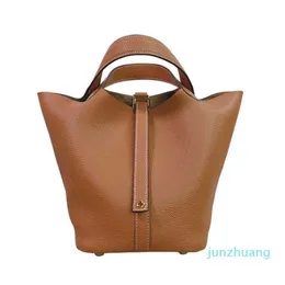 Bags Large Designer Bag Locks Top Layer Cowhide Litchi Pattern Basket Bucket Capacity Women's253E