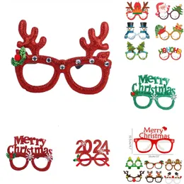 New 2024 Photo Headband Gold Sier Red Christmas Paper Glasses Head Hoop For Happy New Year Party Gifts Xmas Noel