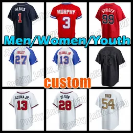 27 أوستن رايلي 1 Ozzie Albies البيسبول Jersey 13 Ronald Acuna Jr 28 Matt Olson 99 Spencer Strider Marcell Ozuna Jerseys Max Fried Dale Murphy Hank Aaron