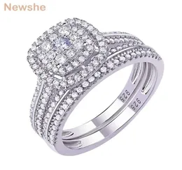 She Halo Wentopings için Halo Alyanslar 2pcs Katı 925 STERLING Gümüş Nişan Yüzüğü Gelin Seti 16CT AAAAA ZIRCON FINE NEWELRY 2201215631131