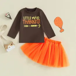 Clothing Sets Baby Girls Thanksgiving Outfit Long Sleeve Ruffle Romper Top And Turkey Print Overalls Suspender Skirt Headband