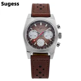 الساعات 2022 Sugess Watch of Men Pilot 1963 37mm Dome Sapphire Crystal Seagull ST19 Chronograph Swanneck Wristwatches Canvas