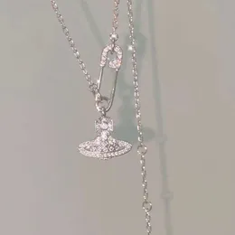 Viviennes Westwoods Full Diamond Pin Chain Saturn Necklace Hollow Out Giant Flash High Necklace Neck Chain