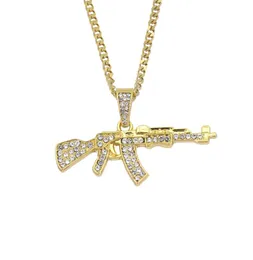 Colar com pingente de arma de cristal hip hop AK47 joias corrente cubana de 24 polegadas N6861531434