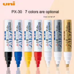 Markörer 7Color Japan uni PX30 Färg Pen Tjock Word Wide Touch Up Pen Notes Industrial Pen Oblique Head Thick Oly Pen Permanent Marker