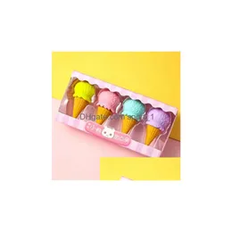 Party Favor Dhs 4pcs pyszne deser gumki ustawiają mini lizak lollipop lody popsicle pączki guma gumka ołówka dla dzieci uczeń dhwzx