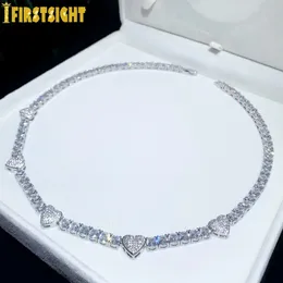 Iced Out Bling Heart Pendant Necklace Silver Color AAA Zircon 5mm Tennis Chain Charm Women Men Hip Hop Fashion Jewelry 240220