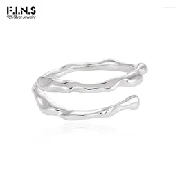 Klusterringar F.I.N.S minimalistiska oregelbundna linjer S925 Sterling Silver Open Ring Dubbelskikt överlappar Justerbara pekfingersmycken