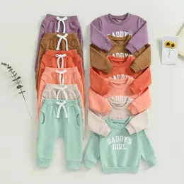 衣類セットフォーカスノーム6色幼児の女の子の服2pcsレタープリント長袖プルオーバースウェットシャツと弾性パンツ0-3y