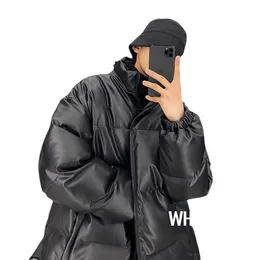 Outono inverno preto masculino para baixo puffer moda rua pão algodão acolchoado jaqueta de couro do plutônio parkas masculino casaco grosso plus size