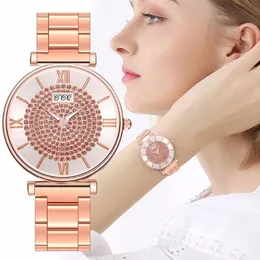 Venda mulheres de aço inoxidável cheio diamante relógio luxo senhoras relógio quartzo ccq drop198t