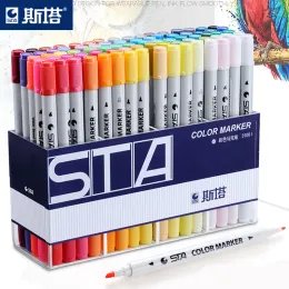 Marker STA24/36/48/80 Farbe Künstler Aquarell Marker Stift Doppelköpfige Comic Hook Line Stift Kunst Malerei Farbe Weichen Pinsel Kunst Schreibwaren