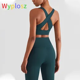 Roupas wyposz yoga sutiã alto suporte ginásio push up bicicleta esportiva feminina treino fiess sem costura cruz alargada alça de ombro