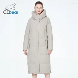 Women's Trench Coats ICEbear 2024 Maxi Long Female Winter Coat Slim Warm Zipper Elegant Women Cotton Jacket Hooded Parka GWD3953I