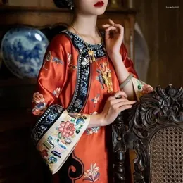 Ethnische Kleidung Chinesische Qing-Dynastie Umhang Qipao Rot Hanfu Cheongsam Kleid China Imitation Stickerei Kostüm Damen Orientalische Kleider