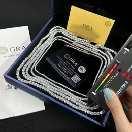 Ожерелья в стиле хип-хоп, ювелирные изделия, сертификат GRA S925, 3 мм, 4 мм, 5 мм, 6,5 мм, VVS D, теннисное ожерелье с муассанитом, 240228