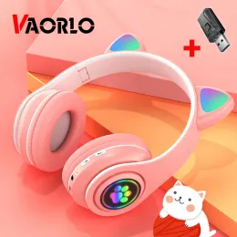 ヘッドフォンNieuwe B39 Bluetooth 5.0 Draadloze Hoofdtelefoon leuke kat oren hifi stereo opvouwbare oortelefoon voor Gamers met mic voor Kids v