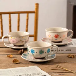Mugs Vintage Floral Afternoon Tea Cups Hand-painted Ceramic Coffee Mug Underglaze Color Creative Latte Cup And Saucer Set