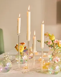 Świeclestick, Glass Taper Candle Holders z zestawem 4, posiadacze świec na imprezy imprezowe przyjęcie ślubne dekoracje Centrum