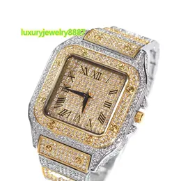 Minął test mody luksus Hip Hop Roman Ice Mens Watch Watch Full Diamond VVS kwarcowy zegarek męski i nadgarstek damski