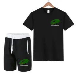 Ny sommar-t-shirt-uppsättning herrtryck av bomullsspårning Herrdräkt Hip Hop Street Wear Loose Sports 2 Piece Set