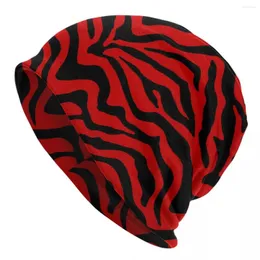 Beralar Siyah Kırmızı Zebra Stripe Beanie Şapkalar Hayvan Baskı Yenilik Örgü Hat Salonu Elastik UNISEX CAPS Sonbahar Grafik Sokak Bonnet