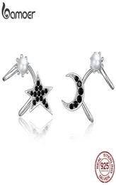 925 Sterling Silver Black Stone Moon Star Clips for Women and Men Punk Fashion Jewelry Bijoux Pendientes BSE387 2105124370882